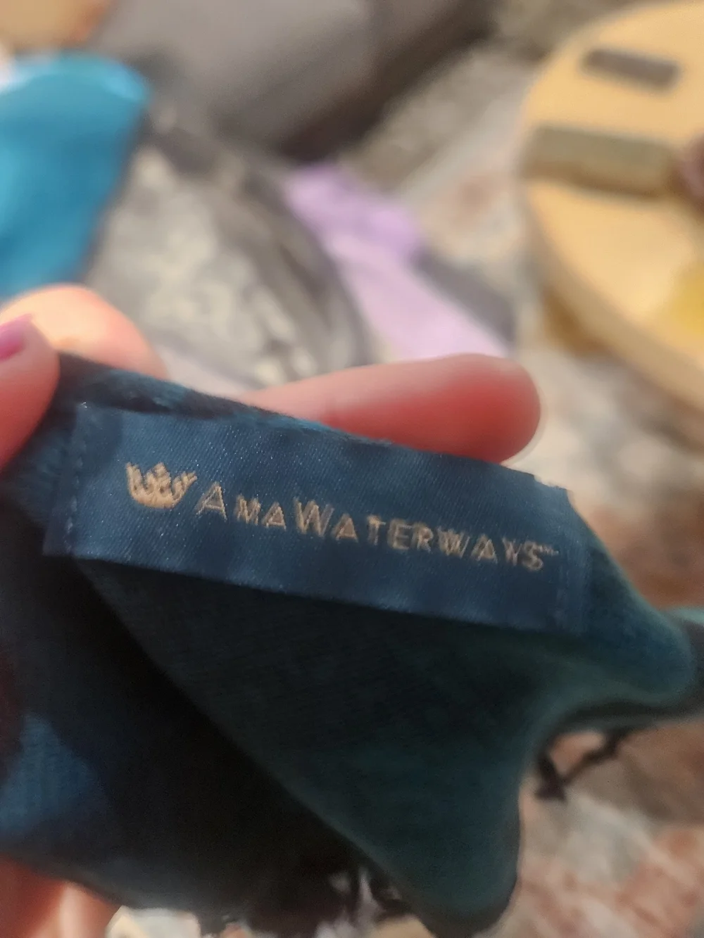 Vintage Ama Waterways Silk Feel Fringe Shawl Wrap Scarf Blue Abstract